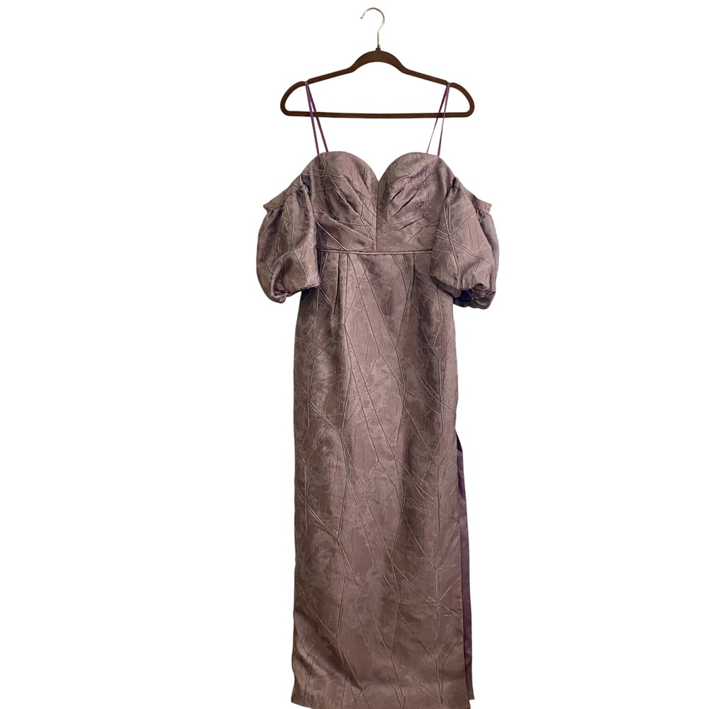 Aidan Mattox‎ Gown Women 6 Mauve NWT Off Shoulder Puff Sleeve Geometric Jacquard